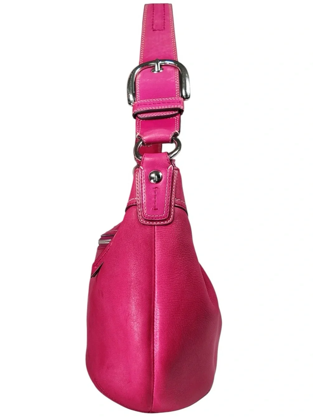 2009 Coach SoHo Pleated Leather Hobo Shoulder Bag Hot Pink Buckle F13731 Purse